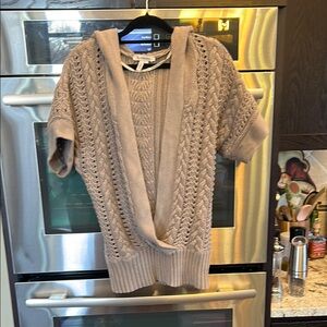 BCBGeneration Taupe Open-Knit Short Sleeve Cardigan